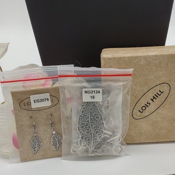 Rare Vintage Lois Hill Pendant Necklace Granulation Leaf Pendant w/Matching Ear - Picture 3 of 9